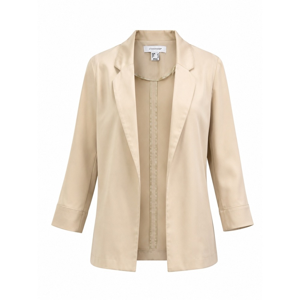 Atmosphere Womens Beige Open Front 3/4‎ Sleeve Notched Lapel Blazer Size 2